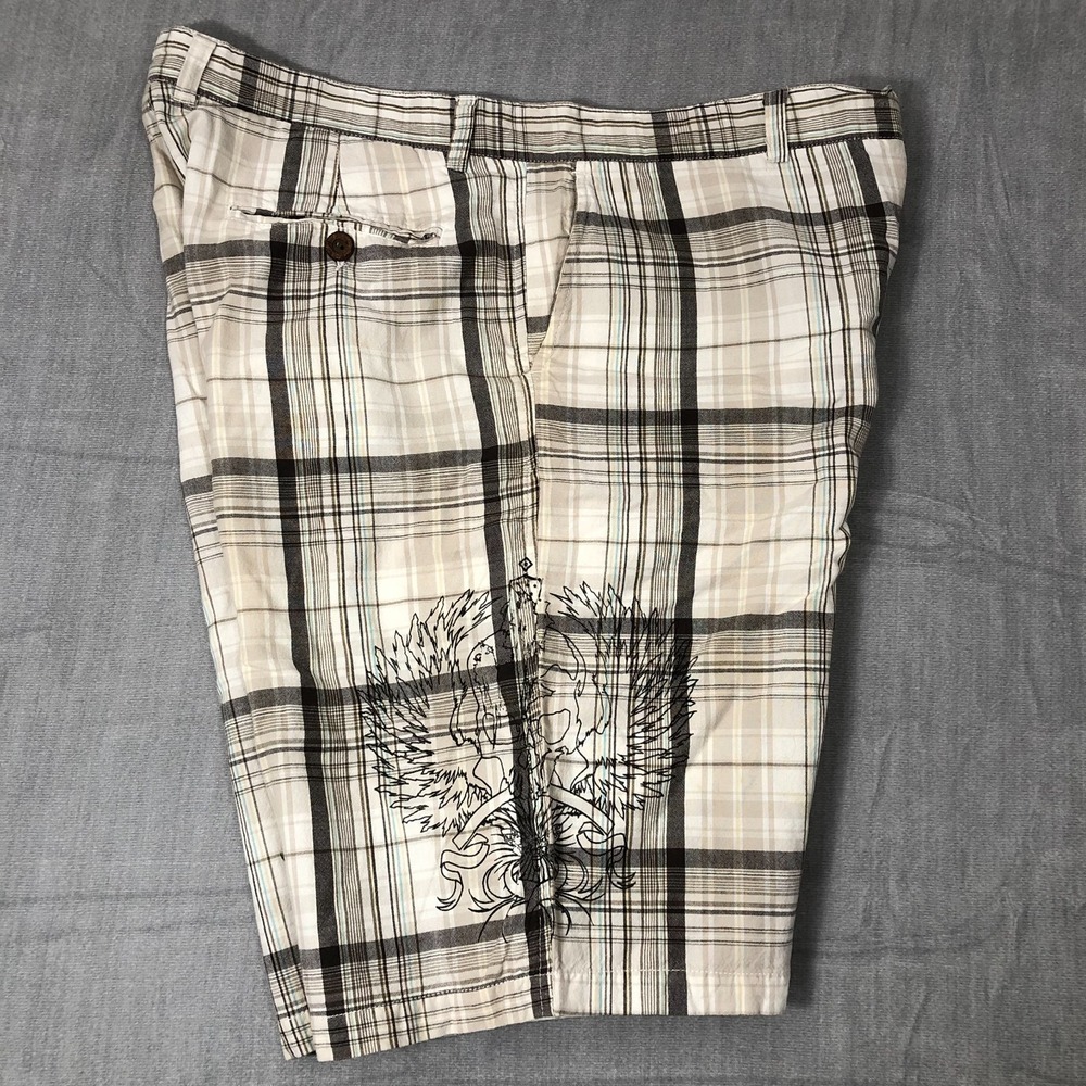 Parts‎ Shorts Men's Size 40 Brown Plaid Side Graphic Bermuda Skater Streetwear